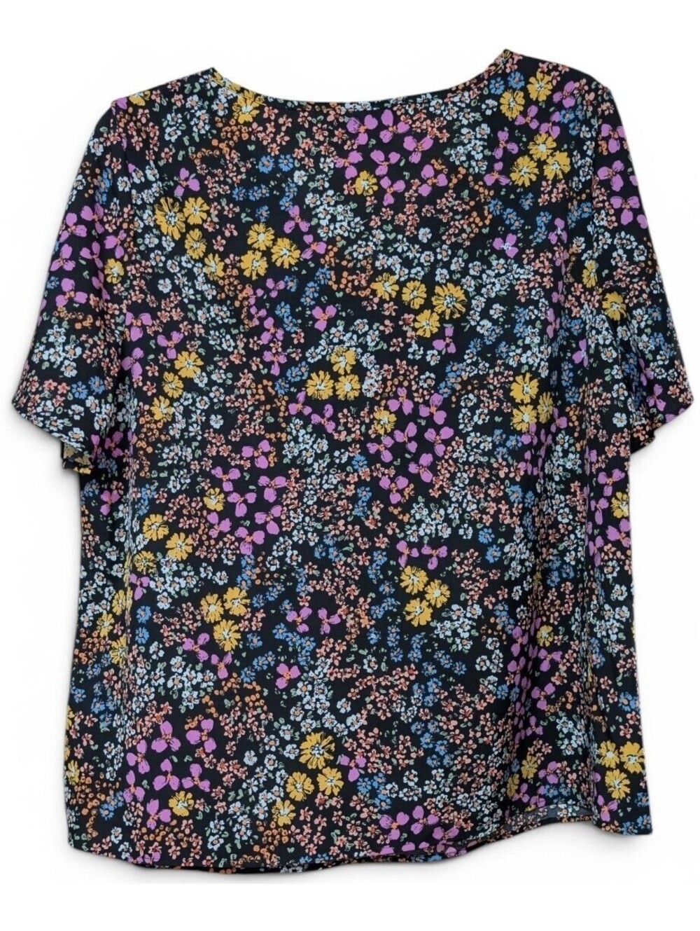 BloomChic Floral Blouse Womens 18/20 Black Multicolor V Neck Flutter Sleeve Top - Picture 2 of 8
